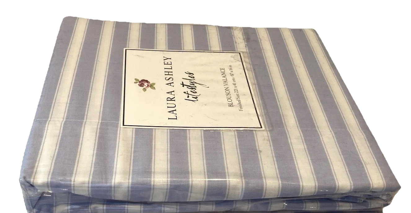 VTG Laura Ashley Abbeville Blouson Valance Coastal Blue &White Stripe 87×16 RARE