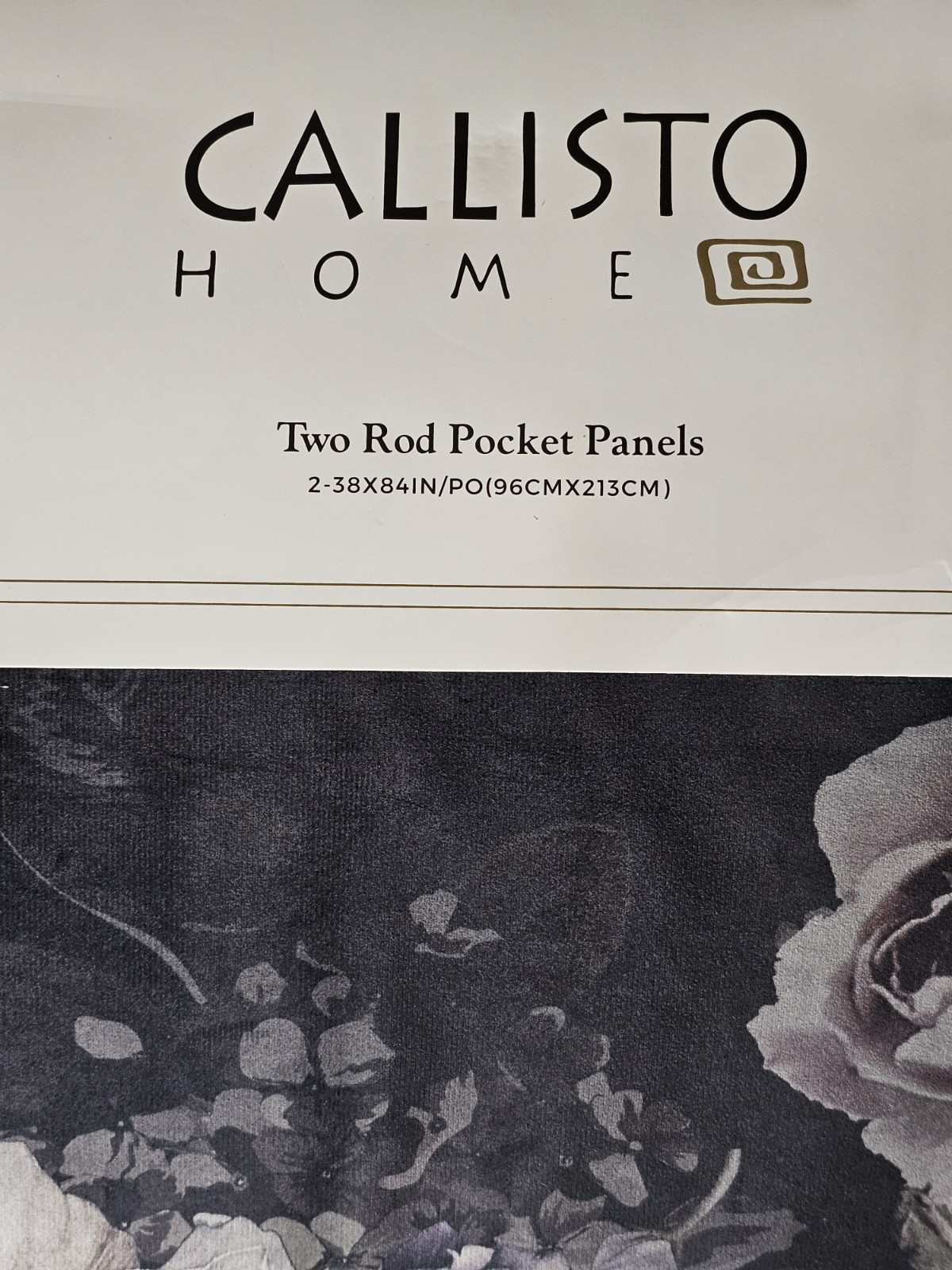Callisto Home Blush Rose Floral Black Curtains 38″x 84 Rod Pocket Window Panels