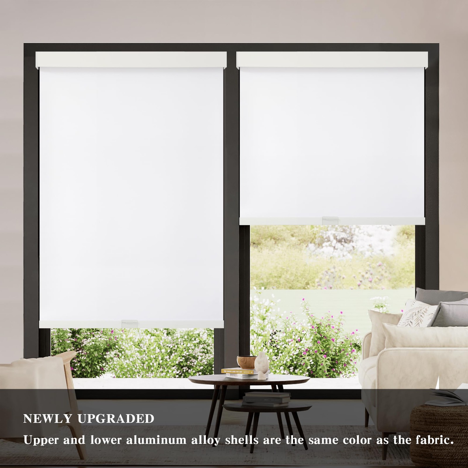 Cordless Blackout Roller Shades with Valance – Thermal Insulated, 34″x72″ White