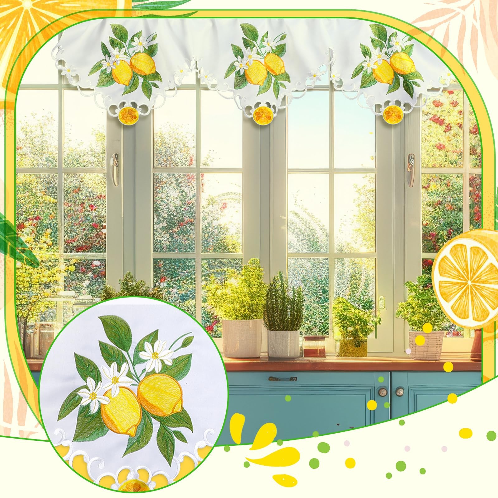 Embroidered Summer Lemon Kitchen Curtains Valances 58 x 15 Inch Yellow Lemon …