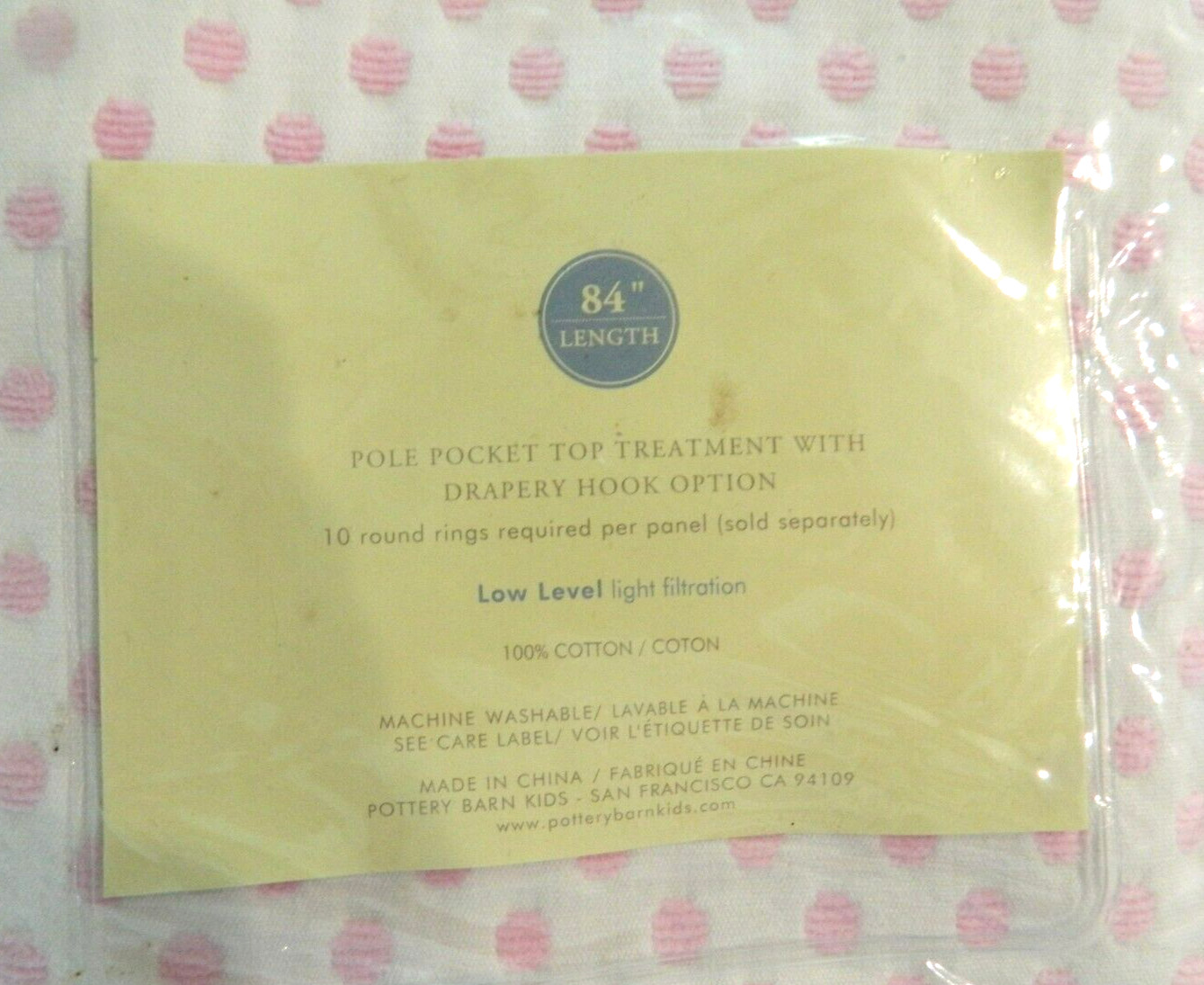 NIP Pottery Barn Kids Audrey Chenille Dot Panel Curtain Panel Pole Pocket 84×44″
