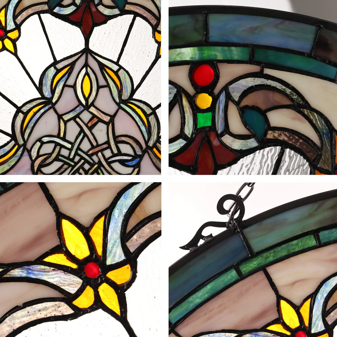 Stained Glass Window Panels Half Moon/Circle Handcrafted Art Glass Matching Pair