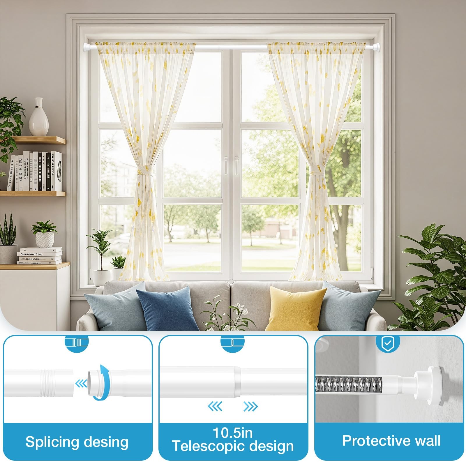 Adjustable Tension Curtain Rod 31-76 inch,Spring 31″ to 75″-1Pcs, White