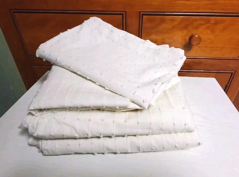 Pier 1 Cotton Off White 2 Panels 2 Valences Boho Curtains Lot Of 4
