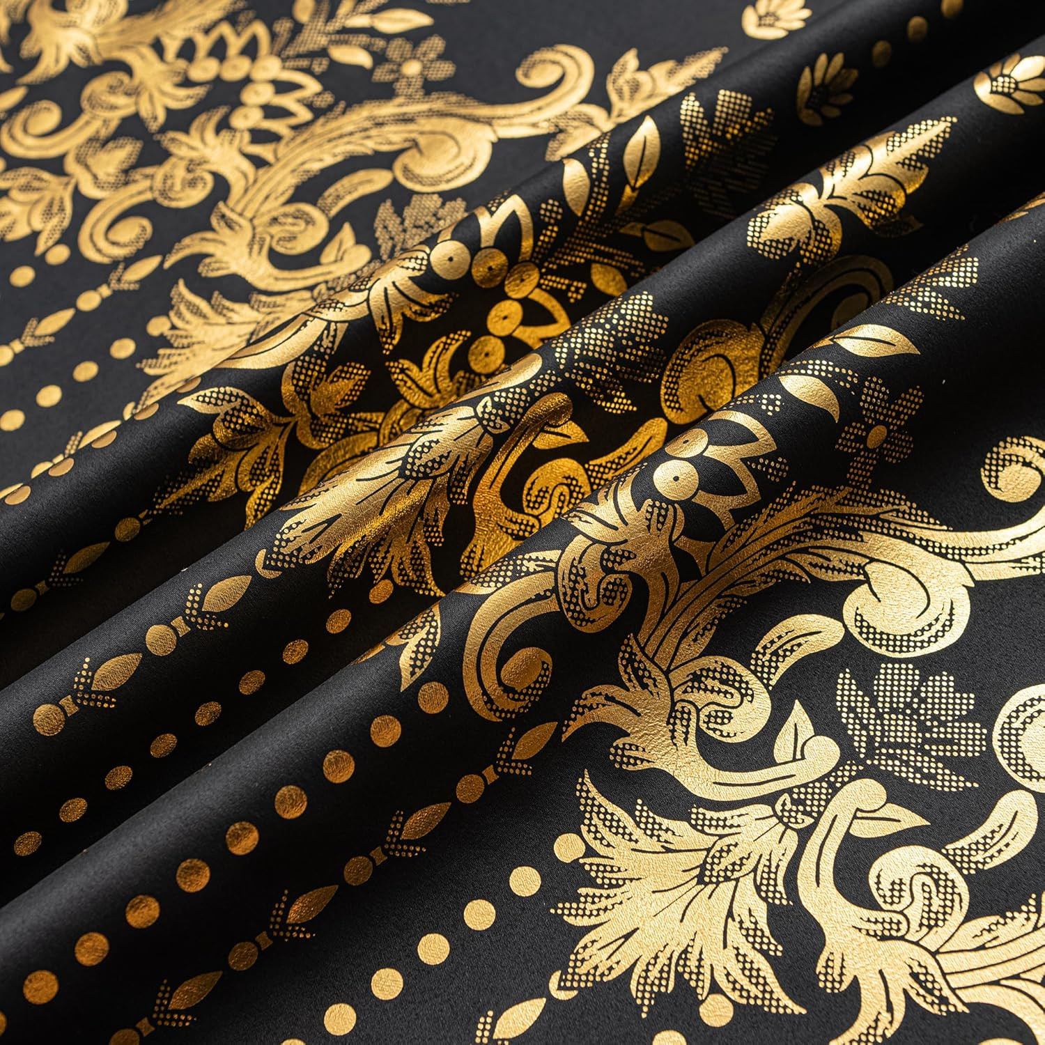 Blackout Window Curtains 52×84″ Black Gold Grommet Drapes – 2PCS Set