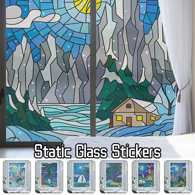 Luxury Window Film Retro Oil Painting Static Cling Room Decoration DIY
