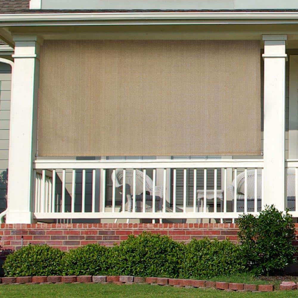 Exterior Patio Roller Blind Window Sun Shade Outdoor Porch Driftwood 96″W x 72″L