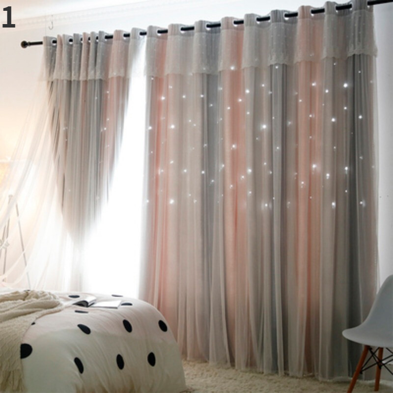 1PC French Mesh Rainbow Curtain Star Hollow Home Living Room Study Window Drapes