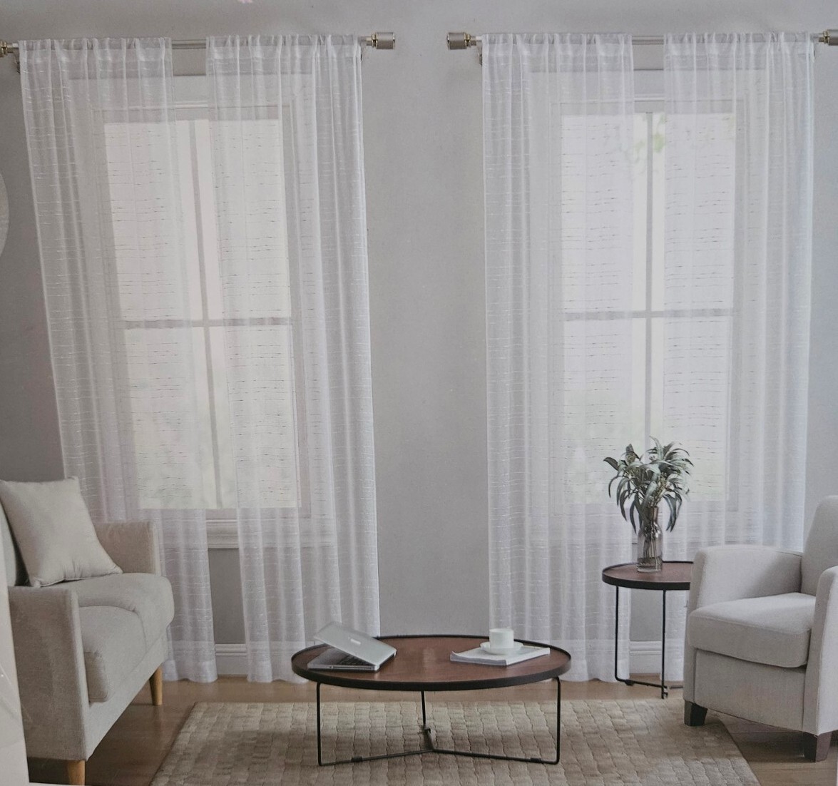 NEW! Laura Ashley White Solid Sheer Curtain 38 x 96 FOUR Pole Top Panel 4 pc SET