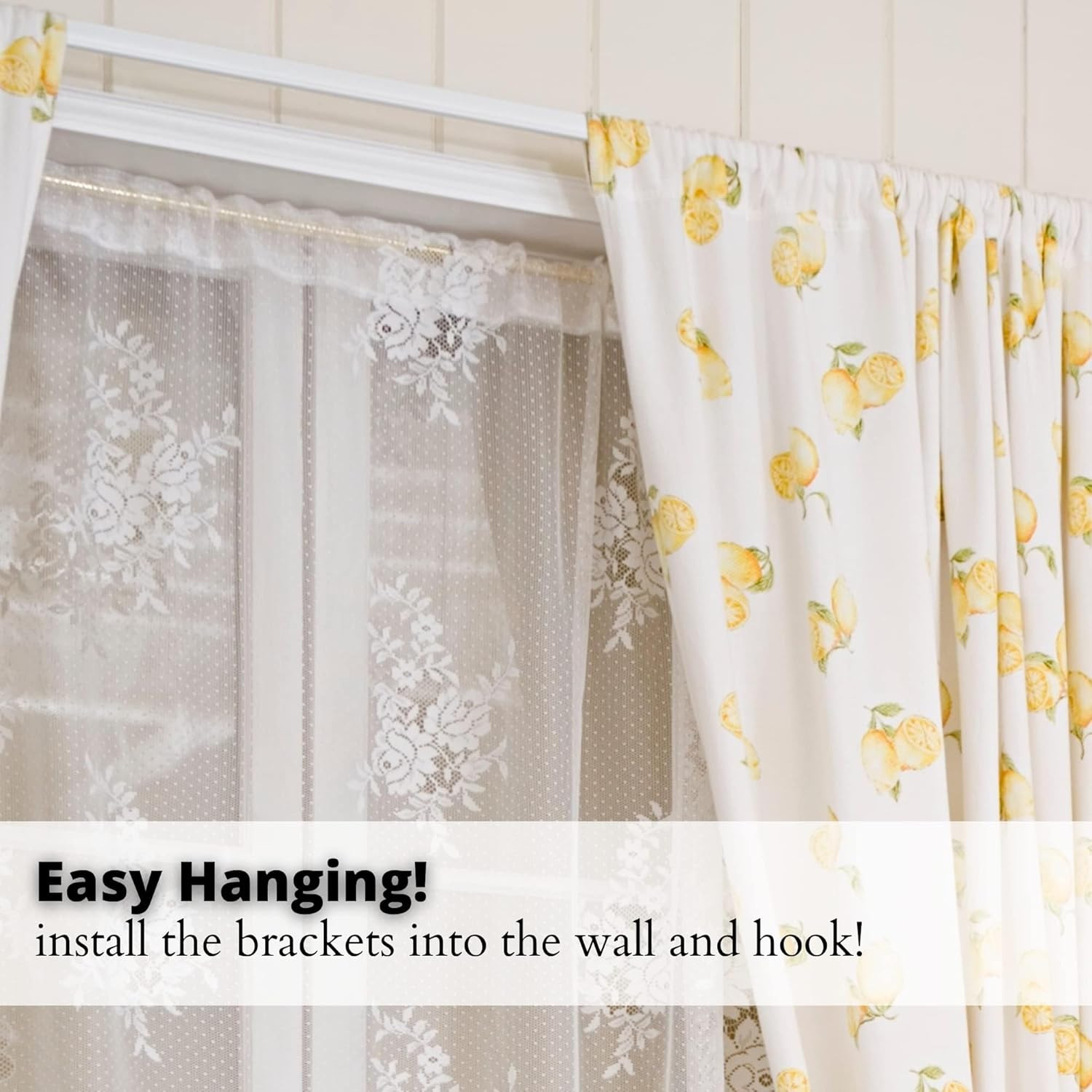Heavy Duty Single Standard Adjustable Curtain Rod Hardware Included(White, 66″-1
