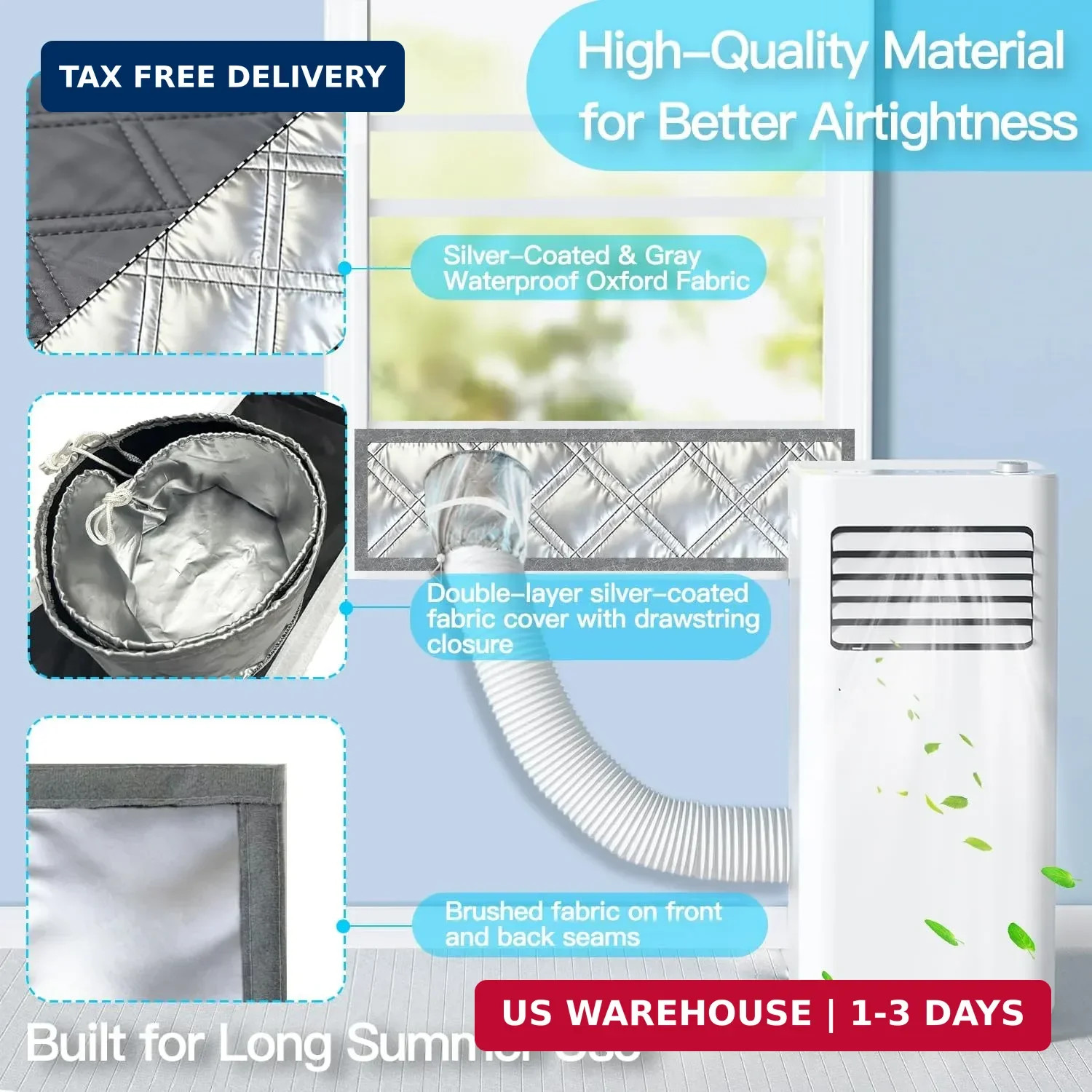 3-Layer Insulated Portable AC Window Seal Kit Max 70″ Stepless Adjustable Reflec