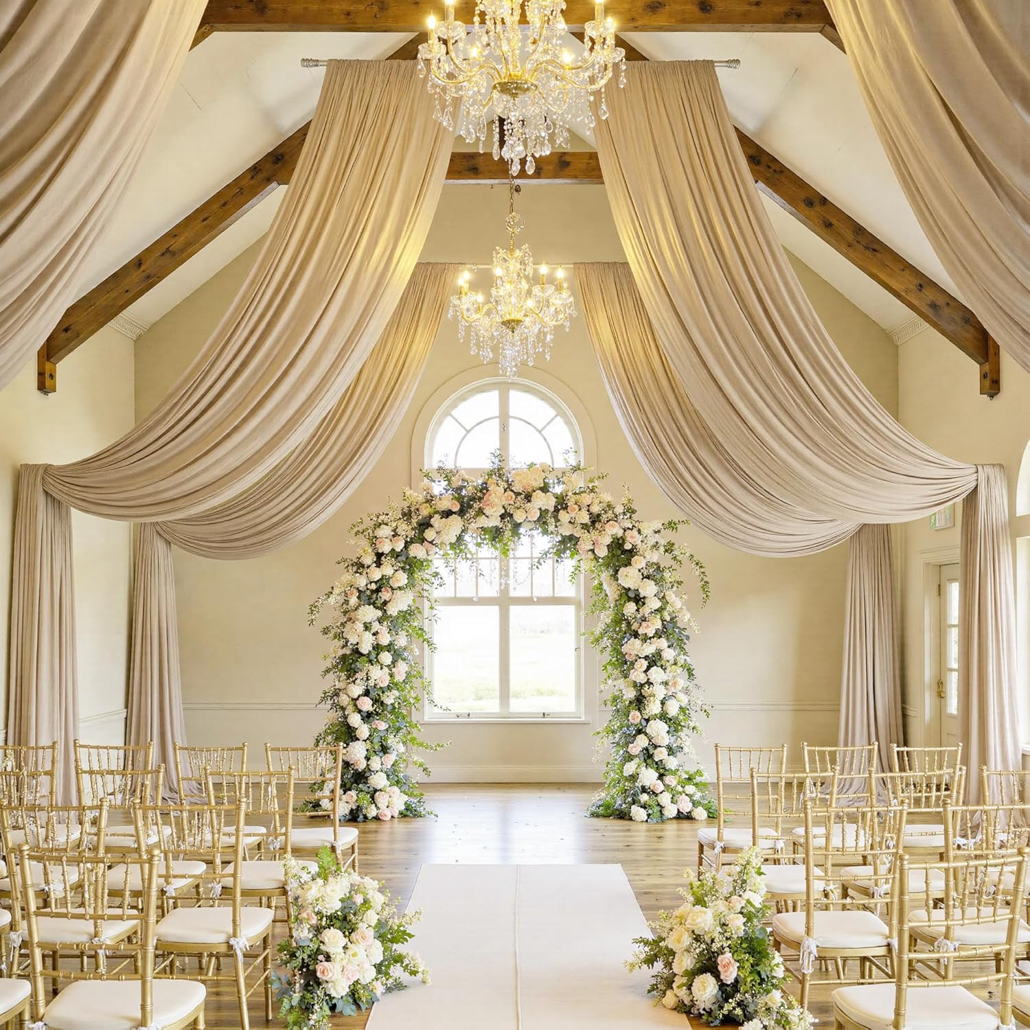 30 Ft×20 Ft Beige Ceiling Curtain Drapes for Weddings Parties,Wrinkle Free Polye