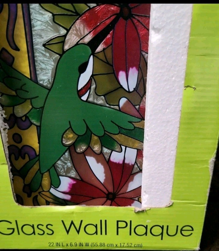 Hummingbird Stained Glass Window Panel – Hanging Art Decor Bird Floral New
