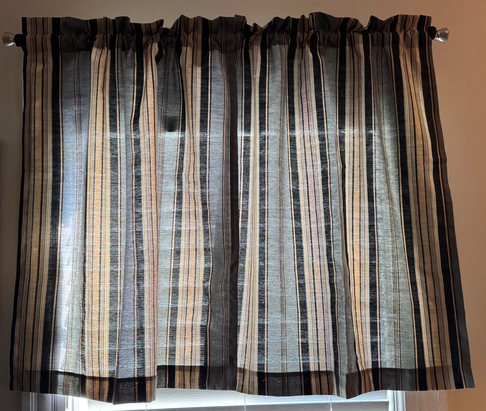 Black Stripe Pattern Café / Kitchen Curtain 3 Piece Set by Mainstays, multicolor