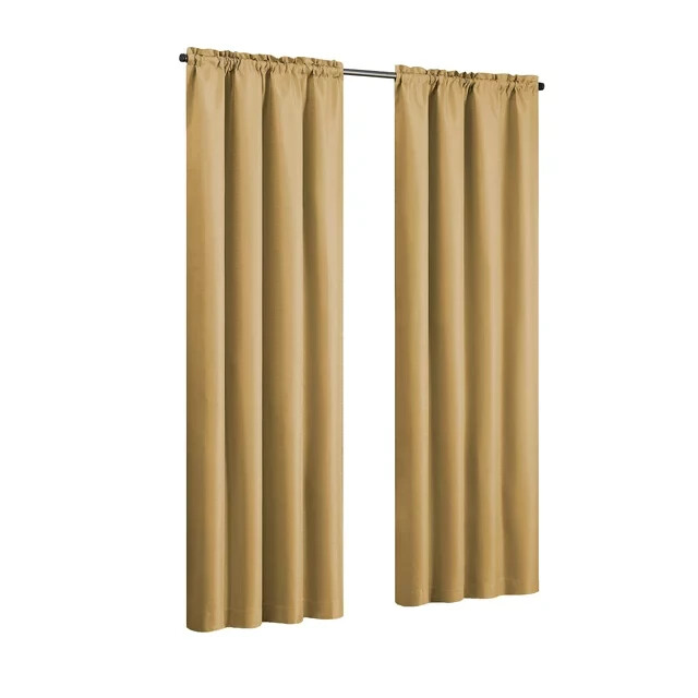 Eclipse Samara Blackout Rod Pocket Curtain Panel, Antique Gold, 42″x63″ SET OF 2