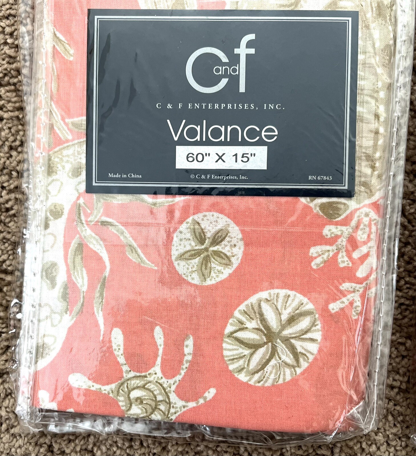 2 NEW Natural Shells Coral Pattern Window Valances 60 x 15 inch C&F Enterprises
