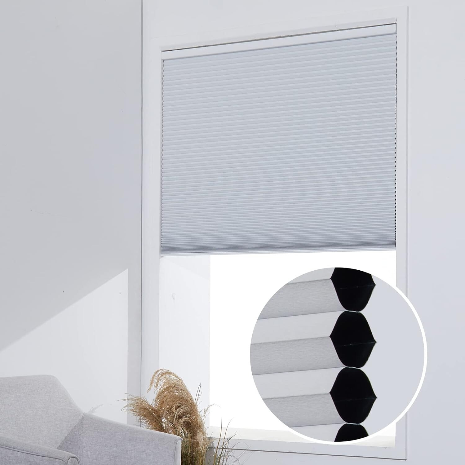Persilux Custom Cordless Cellular Blackout Shade 46×64 in White Window Blind