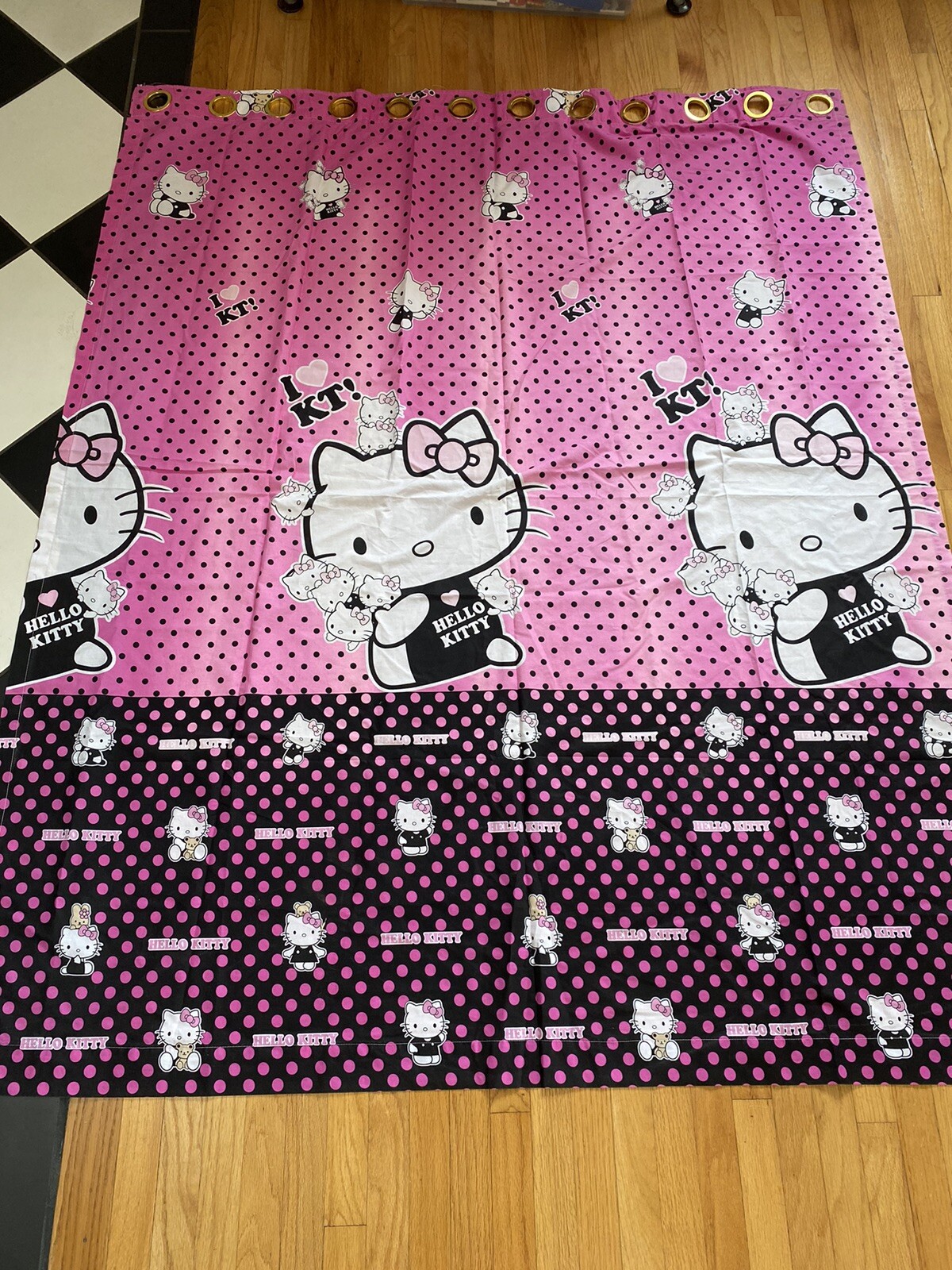 Vintage Hello Kitty Pink Black Y2K Punk Emo Curtain Panels Custom 55 in x 68 in