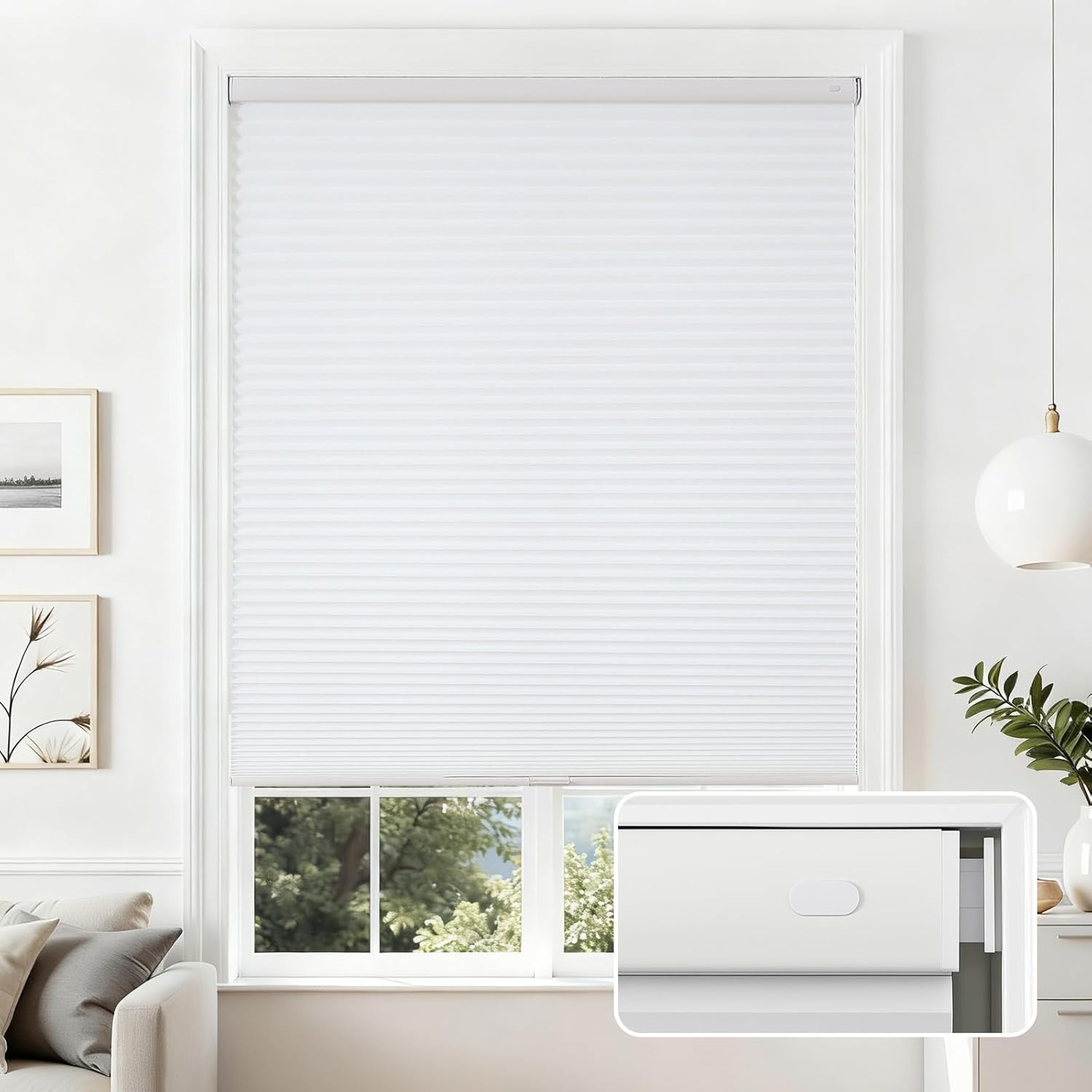 Cordless Honeycomb Shades, Light Filtering, Insulating Blinds 22″ W X 64″ H