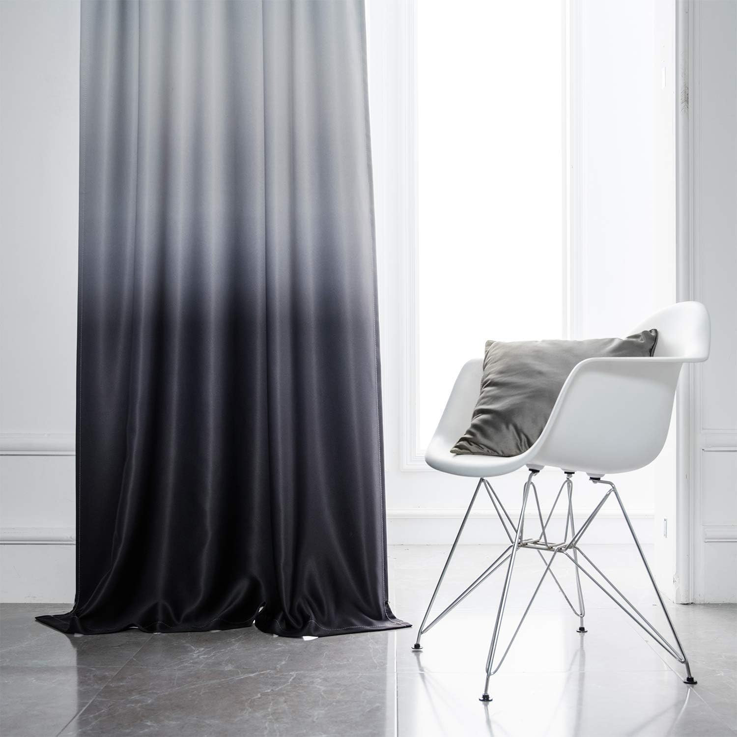 Ombre Gradient Black White to Gray Curtains for Bedroom,52Wx84L | Room Darkening