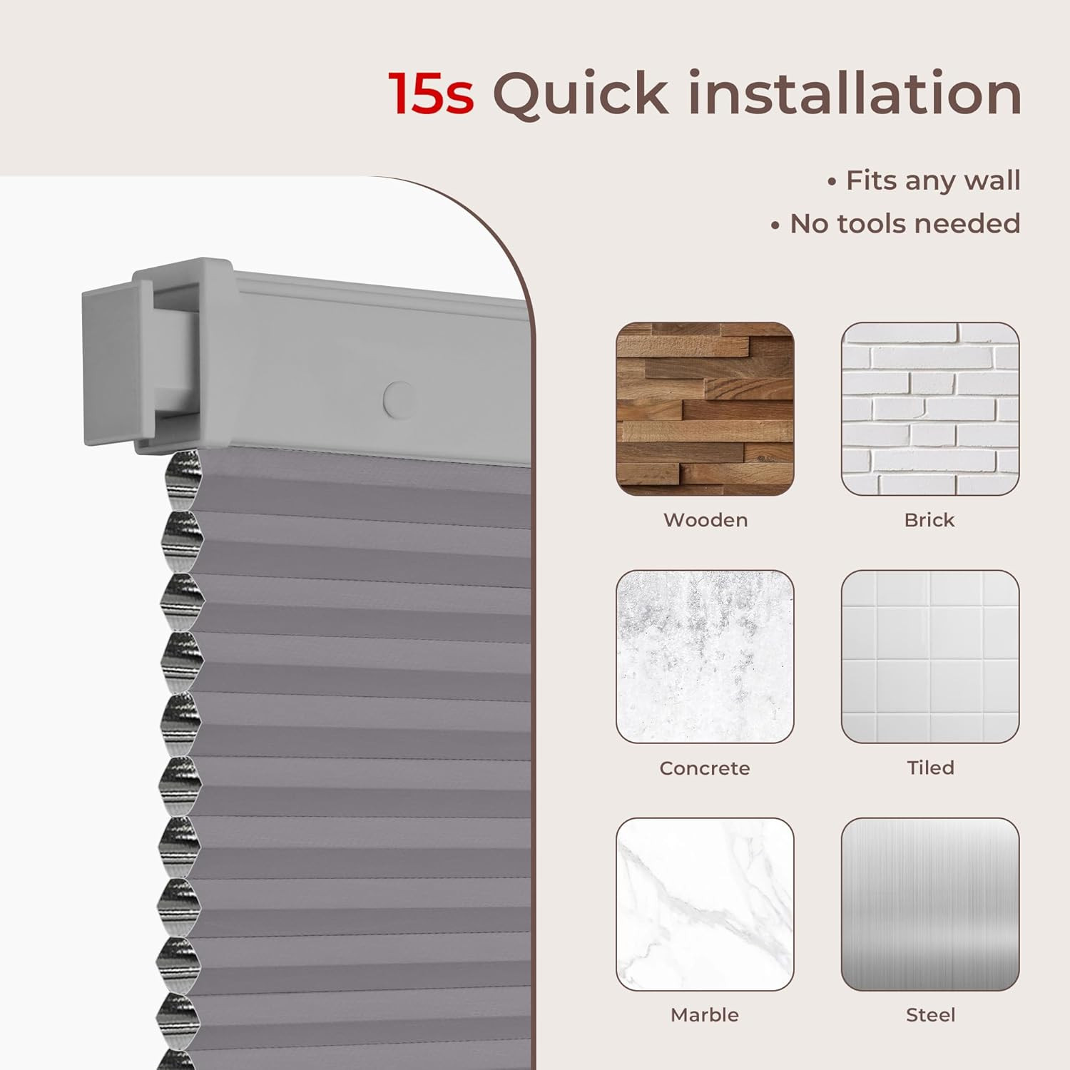 No Drill Blinds for Windows Blackout Cordless Cellular Shades Honeycomb Blinds P
