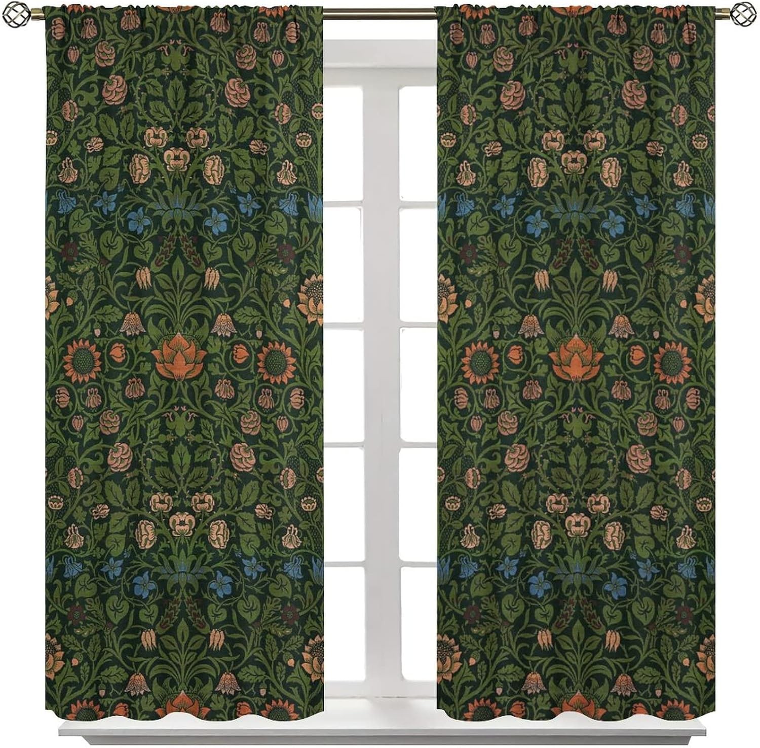 Bohemia Plant Flowers Pattern Blackout Window Curtains, William Morris Art Print