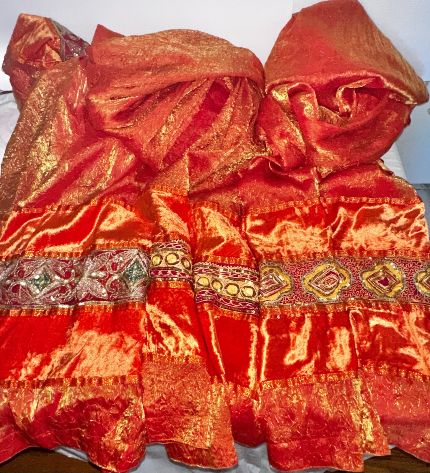 Lot: Iridescent Sari Curtains (3 Total) 40inWx104inLx4in loops Bohemian Fun