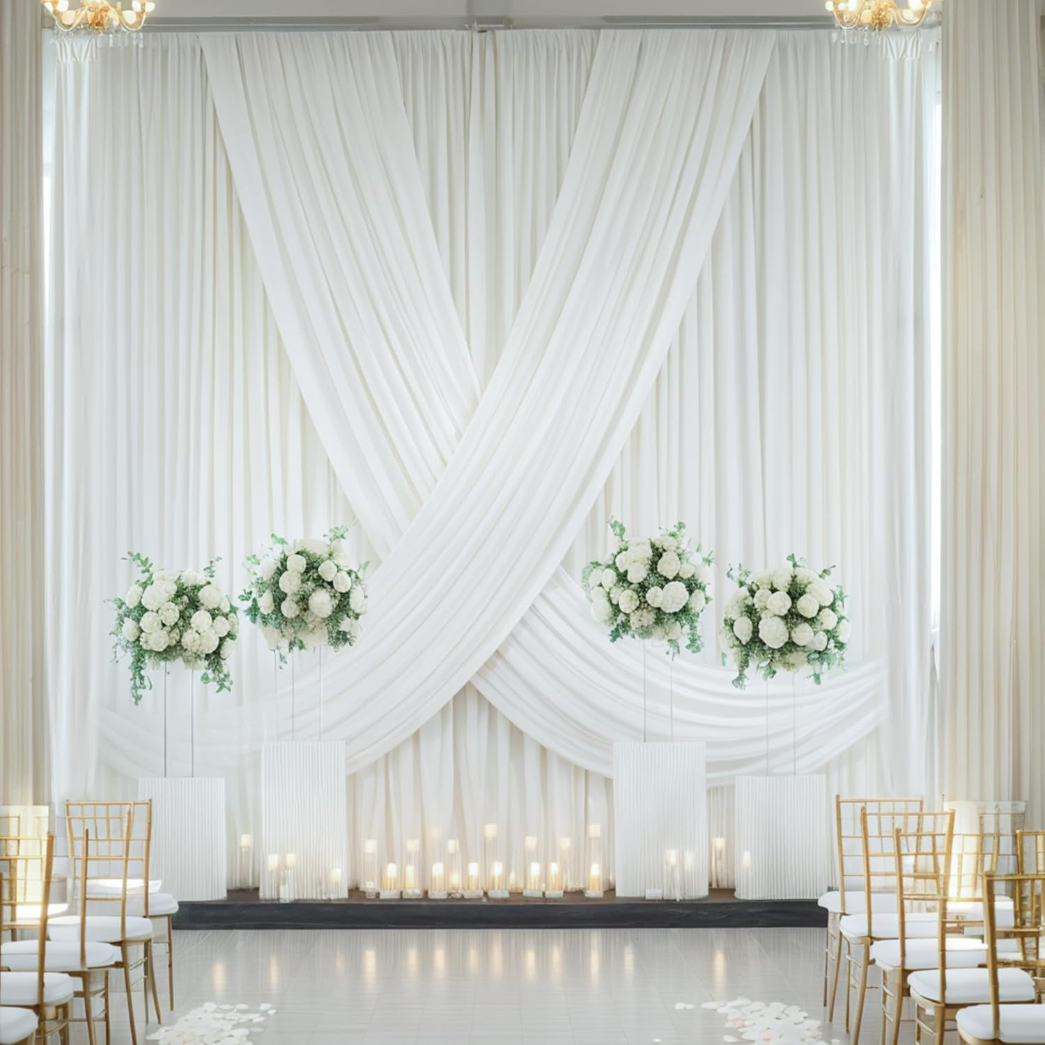 10Ft×20Ft Ivory Ceiling Drapes for Weddings Parties 2 Panels 5×20Ft Long Ceiling