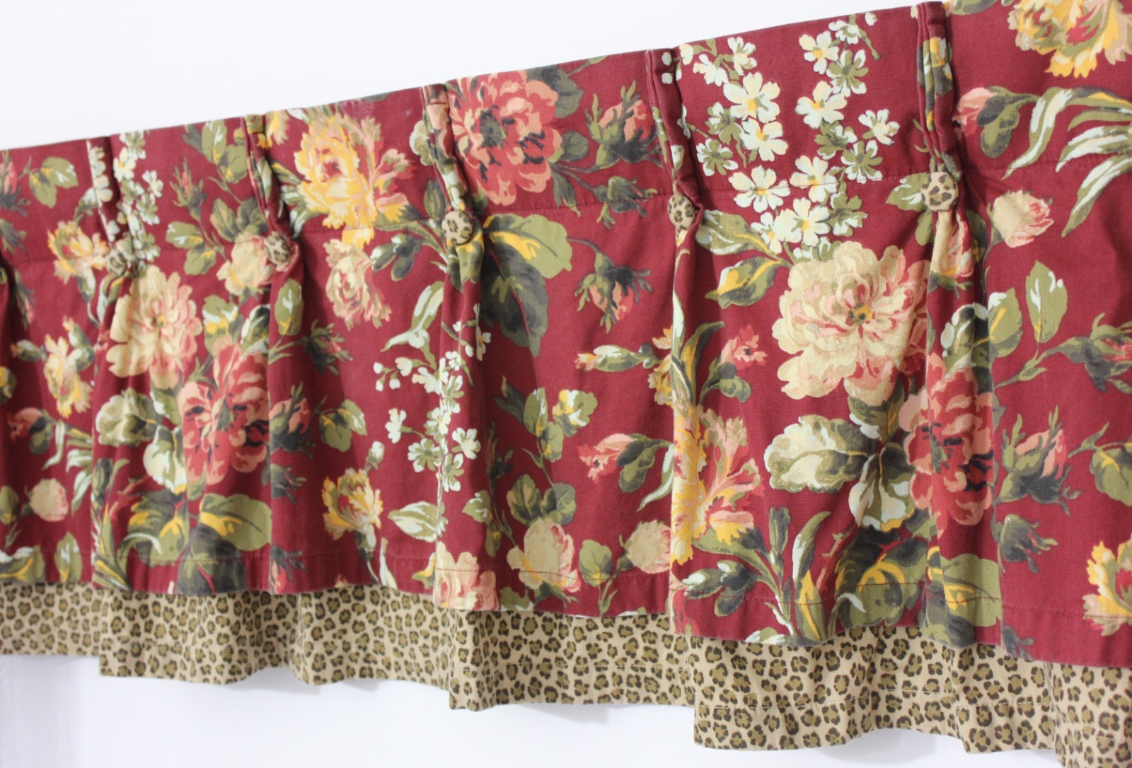 American Living Layered Floral Leopard Valance 48×18 Pinch Pleat Back Tab Cotton
