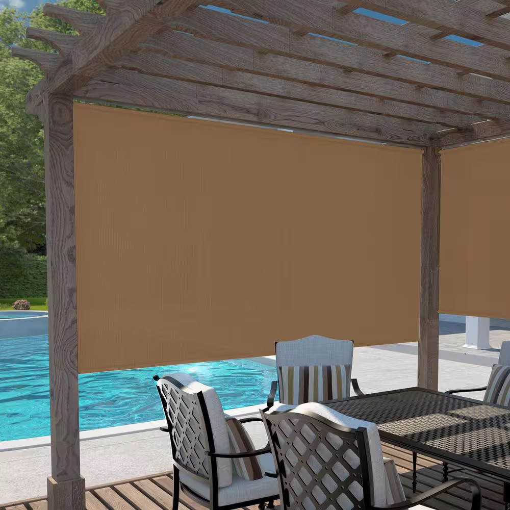 Hazelnut Cordless 85% UV Block Fade Resistant Fabric Exterior Roller Shade 96 In
