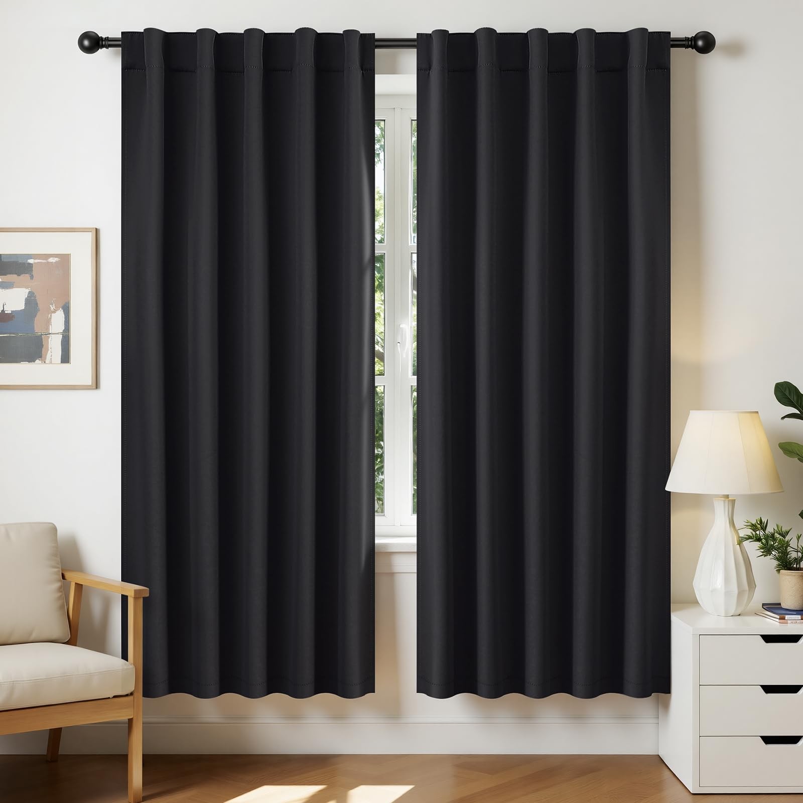 Joydeco 72 Inch Blackout Curtains for Bedroom, Black Out Curtains 72 Inch Lo…