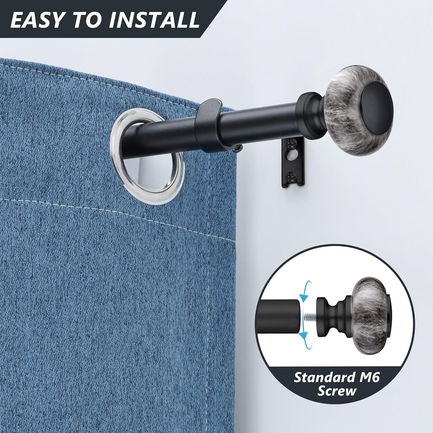 Black Curtain Rods for Windows 28 to 48 Inches, Adjustable Heavy Duty Rods.