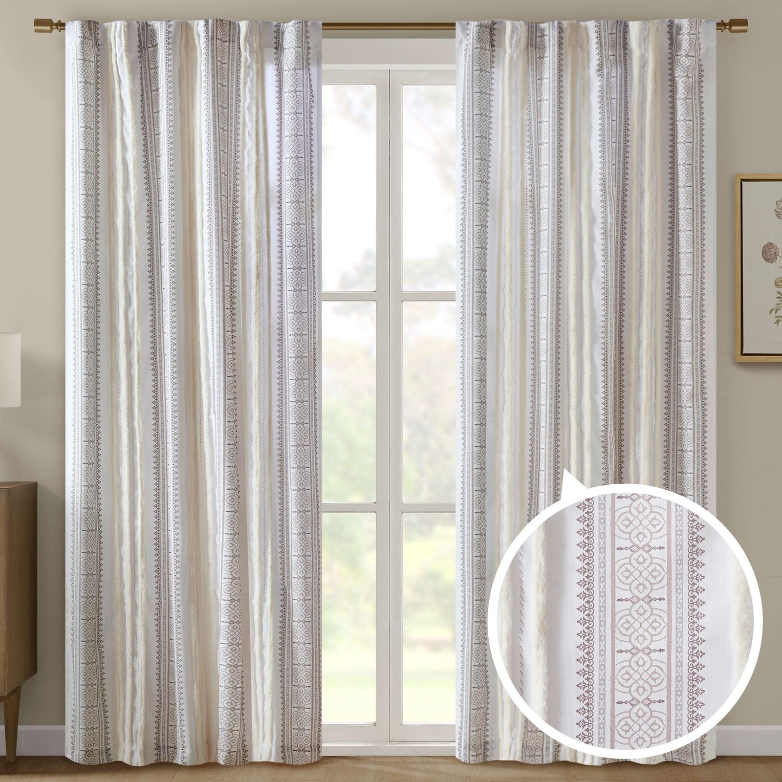 Window Curtain for Living Room Geometric Print Tufted Accent Modern Curtain W…