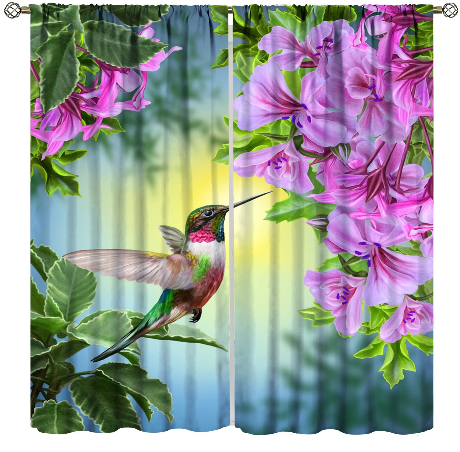 Hummingbird Blackout Curtains, Beautiful Purple Floral Hummingbird Nature The…