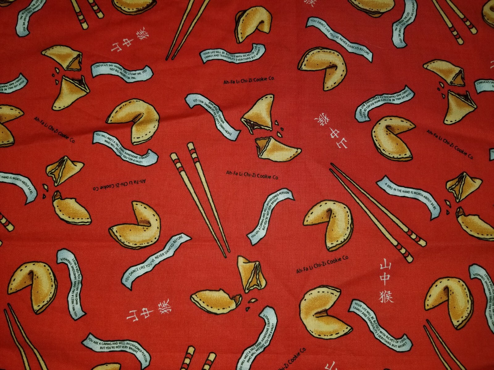 LINED WINDOW VALANCE CURTAIN 42 X 12 CHINESE FOOD FORTUNE COOKOE CHOPSTICKS