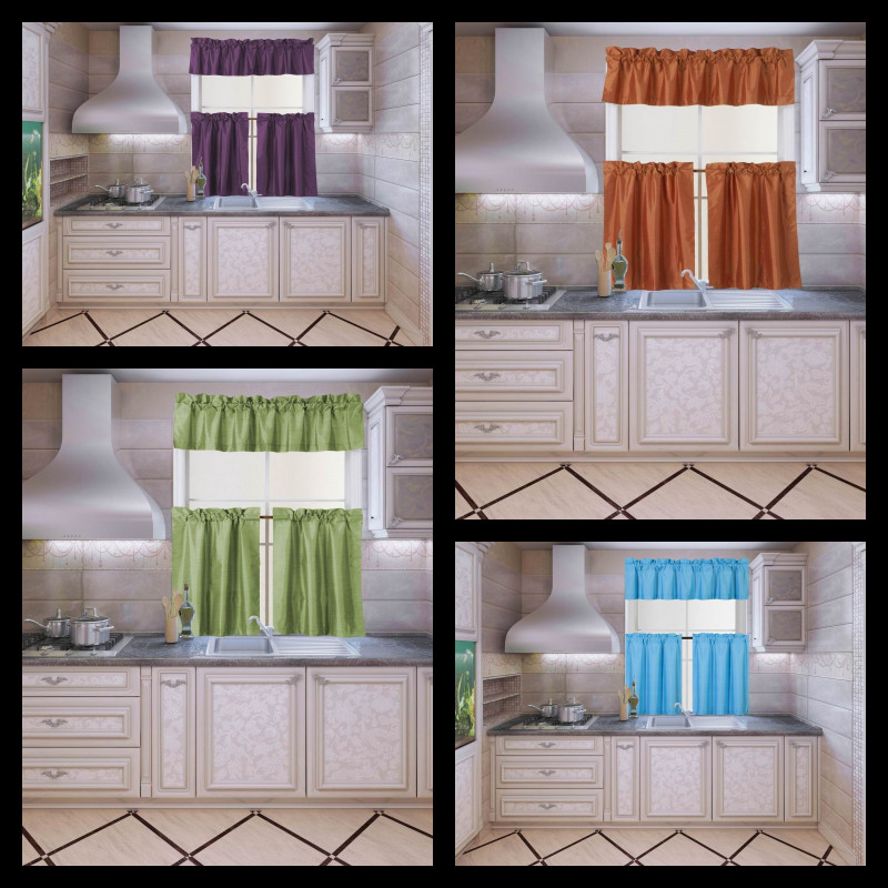 ” PERFECT ” KITCHEN WINDOW CURTAIN VALANCE TIER 3PC SET SILKY SUN BLOCKING (K4)
