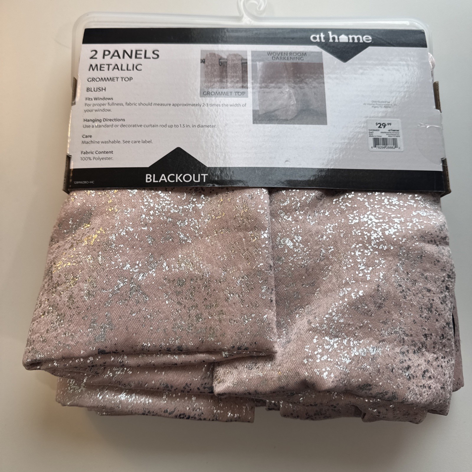 Blackout Curtains, Metal Gromets, Blush With Silver pattern. Set of 2 Panels.