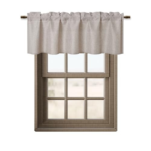 Faux Linen Valance Curtains Rod Pocket Light 52″W x 18″L (Pack of 1) Stone