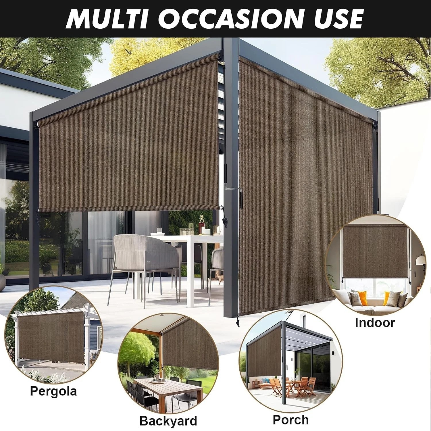 Versatile Mocha Cordless Patio Shades 72”W x 96”H – Easy Assembly Blinds
