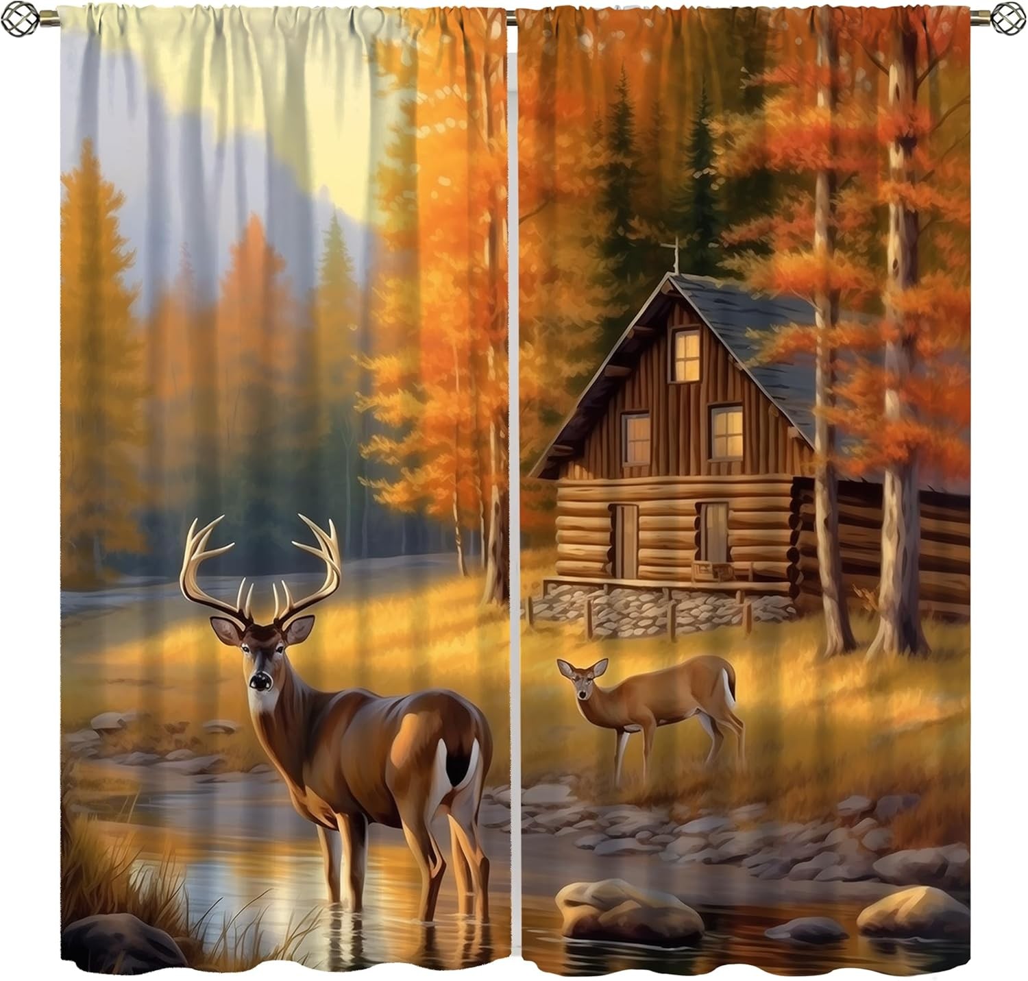 Deer Curtains for Bedroom,Vintage Rustic Fall Hunting Farmhouse River Cabin E…