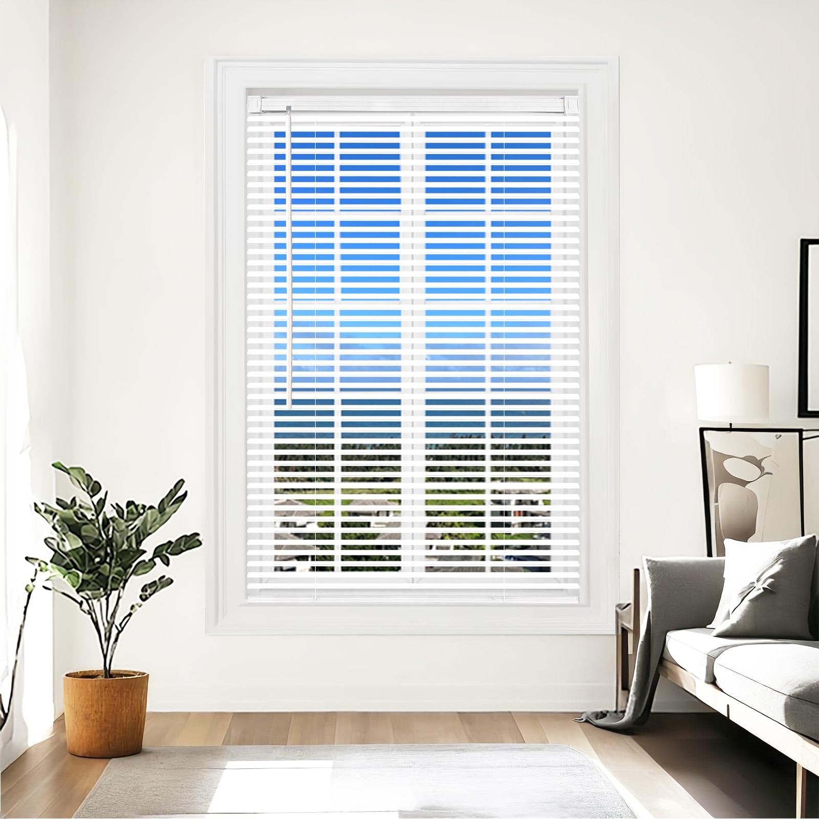 Cordless Vinyl Mini L Blinds 20″ W x 48″ H, 1″ Slat White Horizontal Windows …