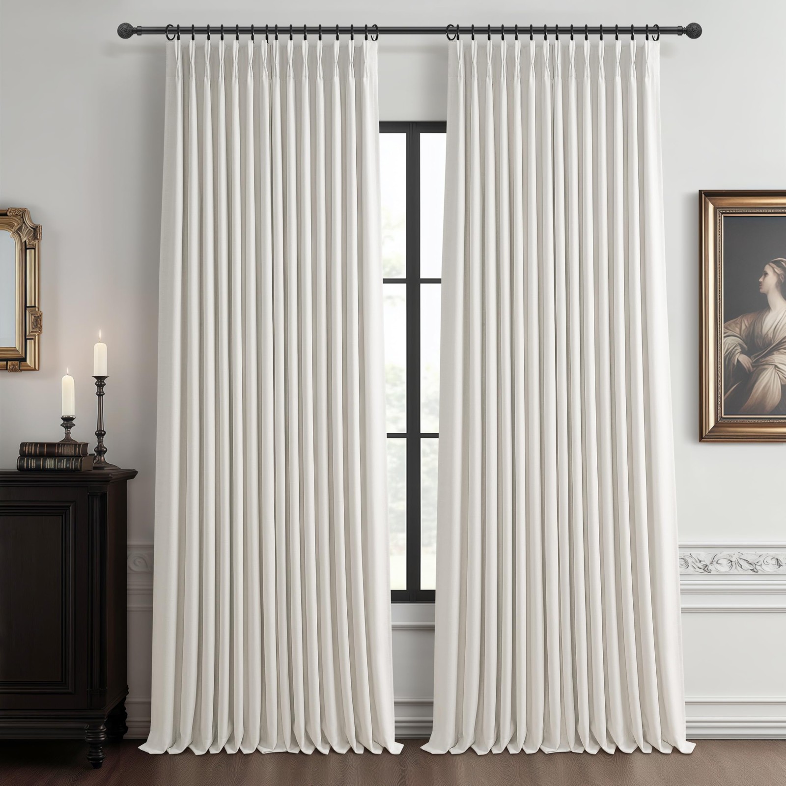 100% Blackout Linen 96 Inch Curtains 2 Panel Set for Bedroom, Modern Pinch Pl…