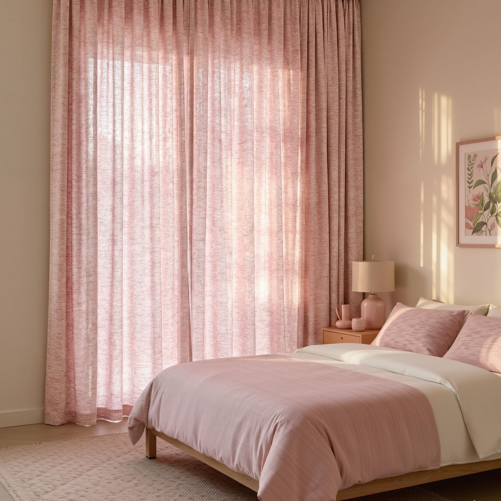Semi Sheer Pink Curtains for Girls Room 96 inches Long, Rod Pocket & Back Tab…