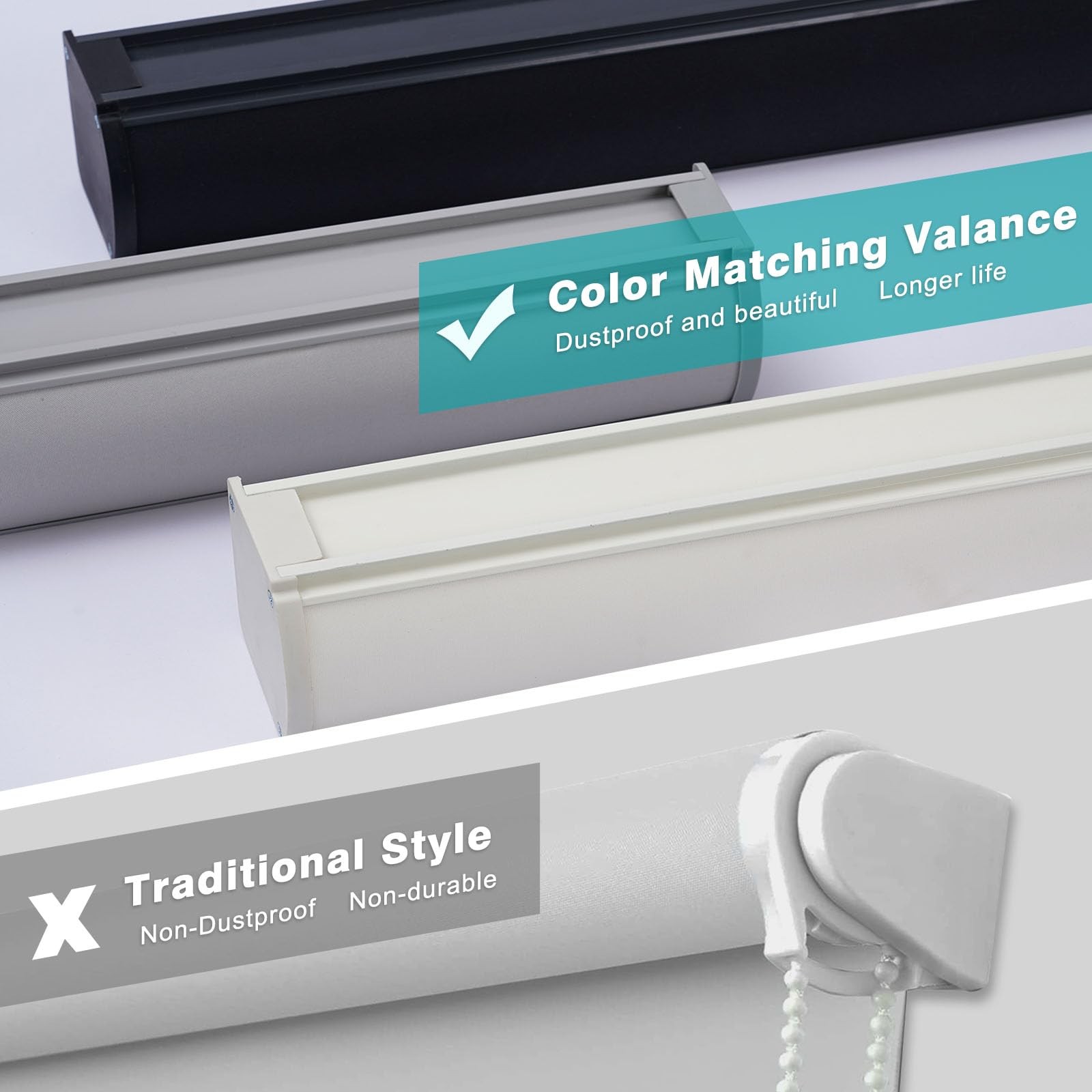 Changshade Cordless Blackout Roller Shades with Valance 25″ W x 72″ H, Grey