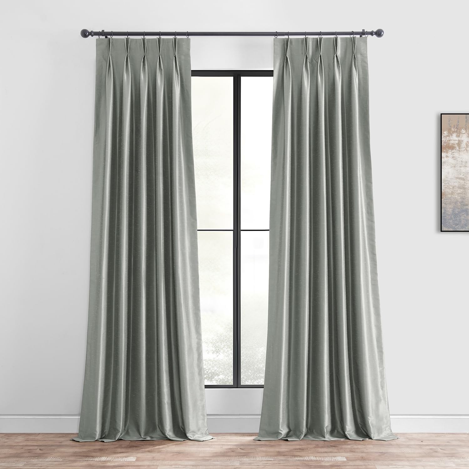 Half Price Drapes Blackout Curtain 25×96 Silver Faux Silk French Pleated 1 Panel