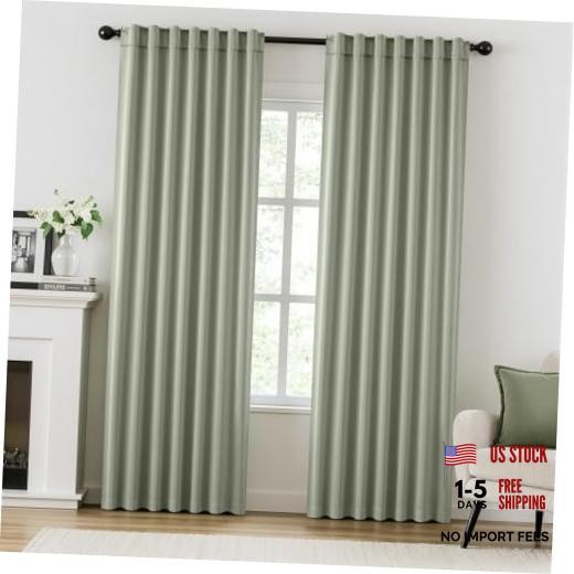 Rod Pocket and Back Tab Pleated Blackout 42″W x 84″L (Pack of 2) Sage Green