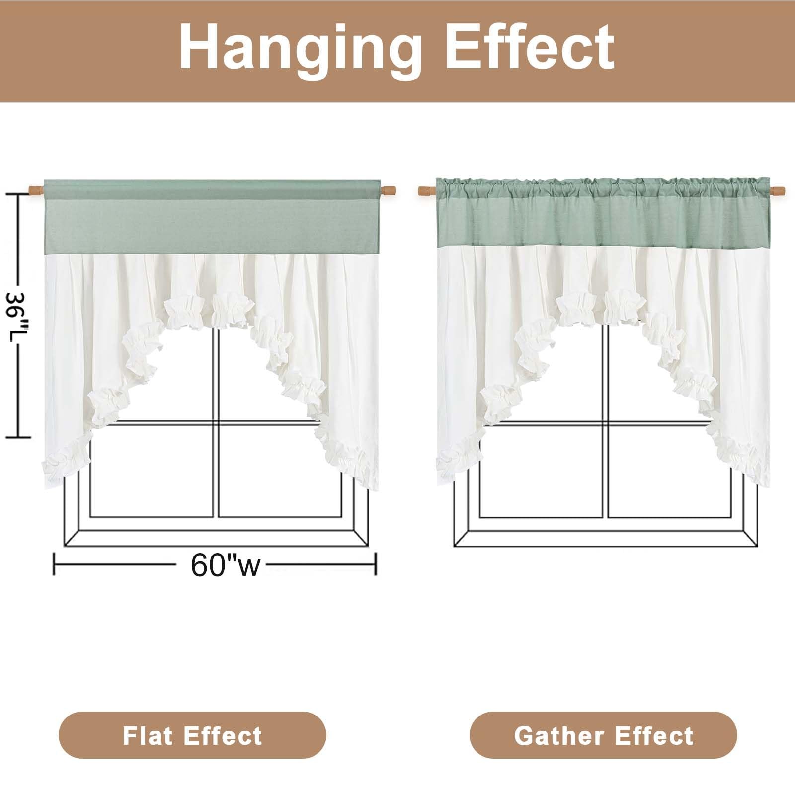 Linen Valances for Windows Farmhouse Ruffle Swag Valance Rustic Country Windo…