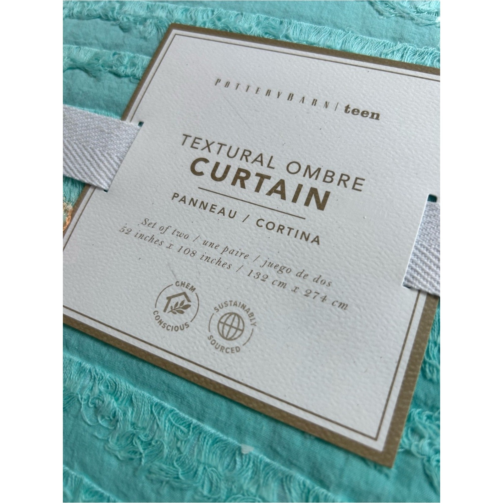 2 Pottery Barn Textural Ombre Window Curtain Set Teal Green Blue White NWT
