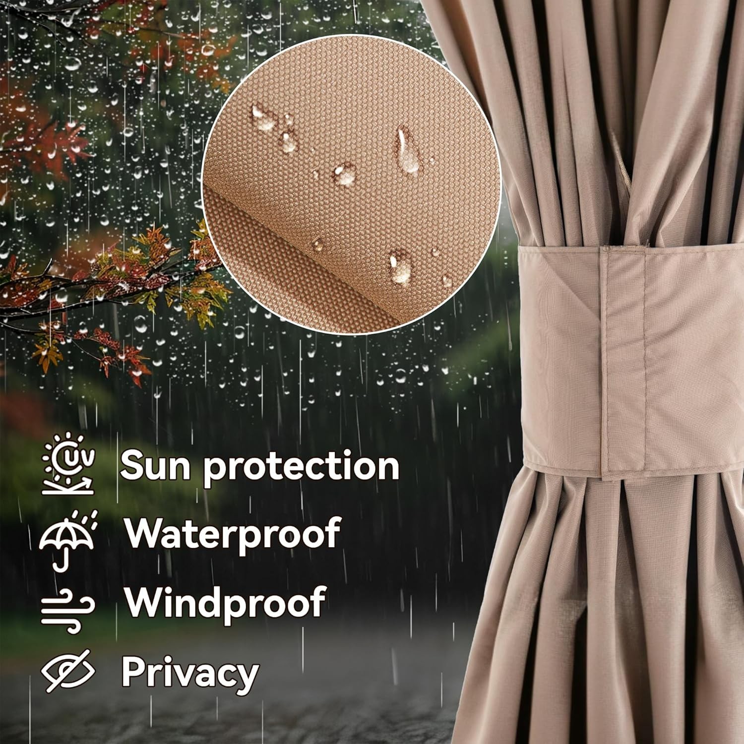 Universal 6-Panel Gazebo Privacy Curtains 12′ x 20′ – Waterproof & UV Protection