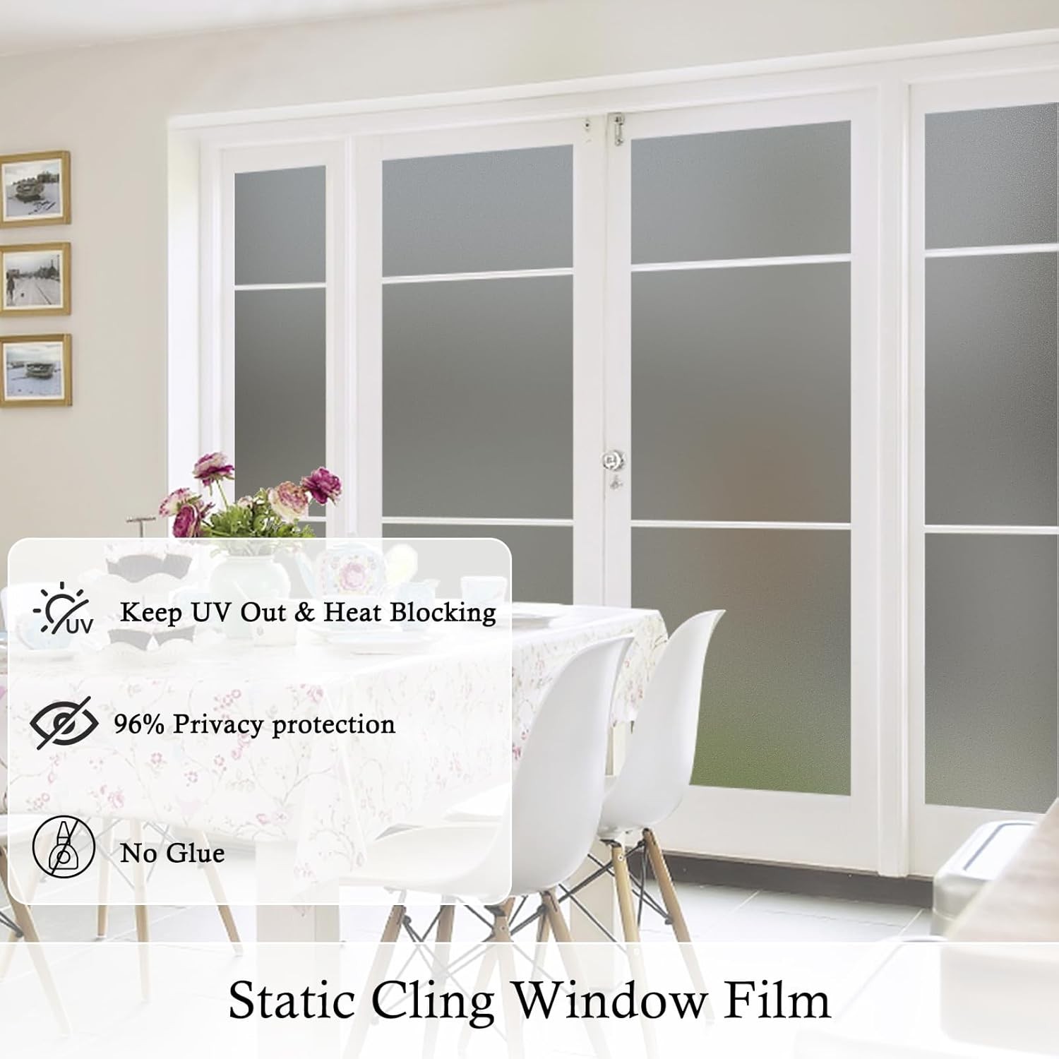 118.11” X 17.73” Window Privacy Film Static Cling Non-Adhesive UV Blocking
